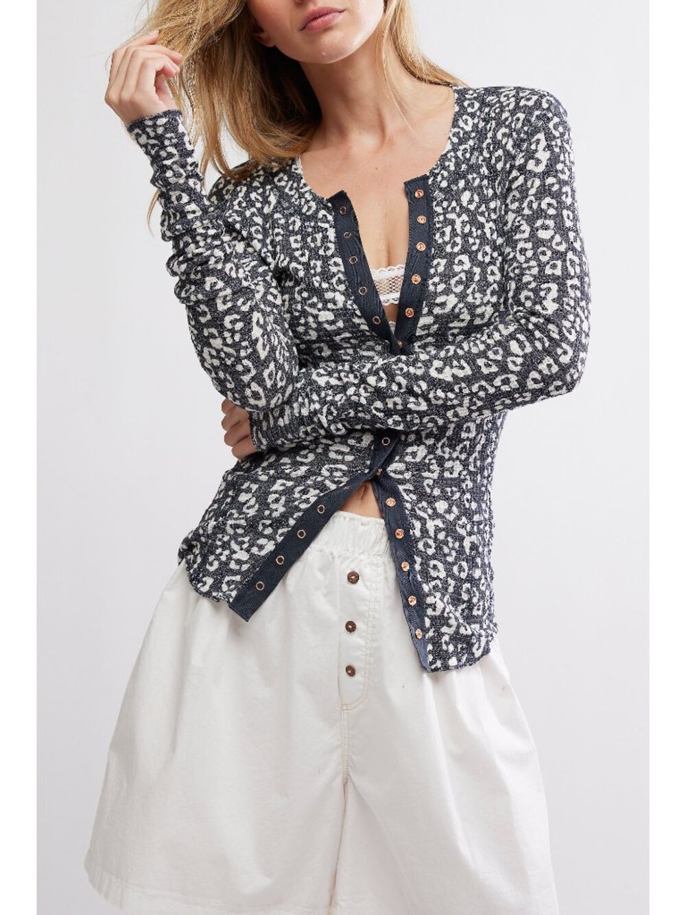 FREE PEOPLE Going Places Printed Cardi / Charcoal Combo - Picture 2 of 5